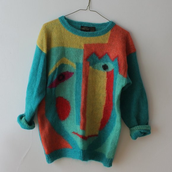 Vintage Sweaters - Vintage 80's Artistic Knitted Mohair Sweater